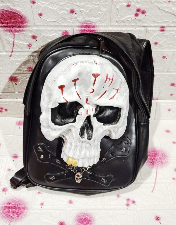 Goth Meets Bling - Black Hoodie Backpack with White Skull