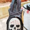 Goth Meets Bling - Black Hoodie Backpack with White Skull - Image 2