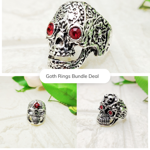 Goth Rings Bundle Deal - 3 Skull Rings