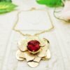 GMB: Red Stone Bling Flower Necklace Set (Gold Tone) - Image 2