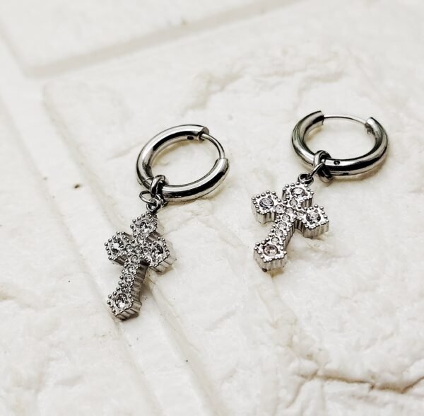 GMB – 316 Stainless Steel Bling Cross Punk Hoop Earrings