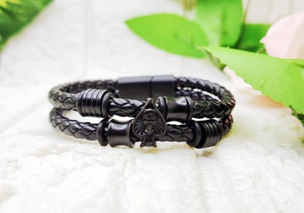 GMB – Goth Black Faux Leather Band with Skull Accents