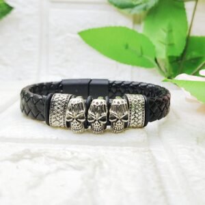GMB – Punk Faux Leather Band with Skull Accents