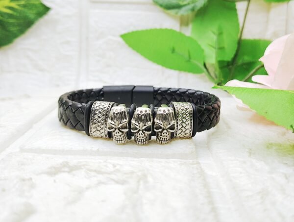 GMB – Punk Faux Leather Band with Skull Accents