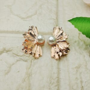 GMB – Floral Earrings with Pearl Accents (Rose Gold Tone)