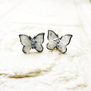Butterfly Ear Studs – Stone & Metal 3D Insect Jewellery