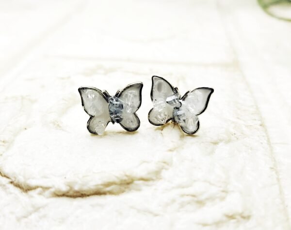 Butterfly Ear Studs – Stone & Metal 3D Insect Jewellery