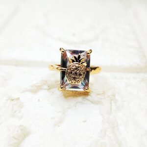 GMB – Quirky Adjustable Bling Pineapple Finger Ring (Clear Stone)
