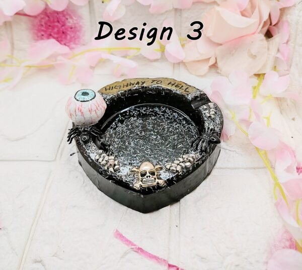 GMB – Highway to Hell Ashtray with Skull, Eyeball & Decorative Accents (Design 3: Small Skull)