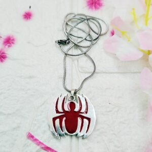 GMB – Spider Motif Pendant with Chain (Red Variation, Brass Electroplated)