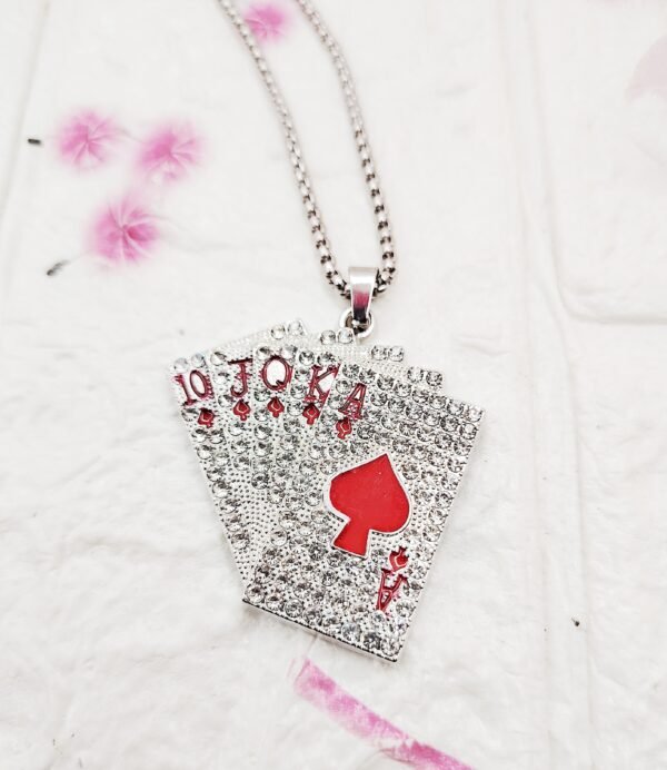 GMB – Statement Bling Cards Deck Pendant with Steel Chain (RED)